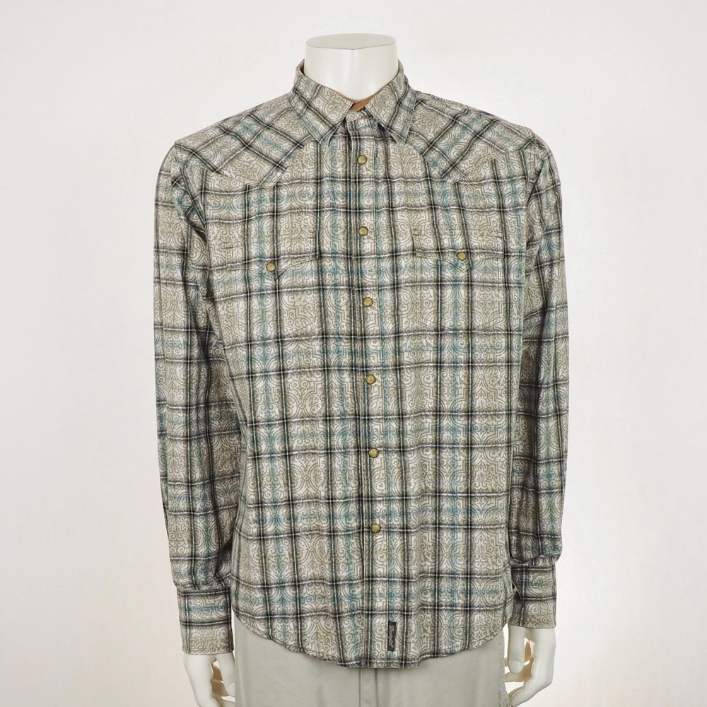 Wrangler Retro Pearl Snap Western Shirt Mens Large Brown Plaid Paisley Cowboy